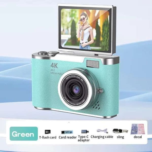 4K Digital Camera 48MP CCD 180 8X Zoom Portable Flip Screen Selfie with 32G Card Clear Shots for Daily Travel Use Easy High-resolution High-definition Digital Cameras