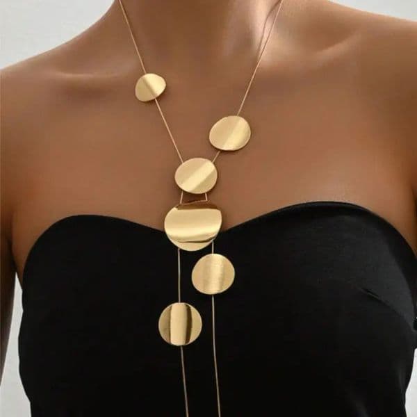 Fashion Temperament Geometric Round Piece Long Necklace Womens Personality YShaped Tassel Collarbone Chain 251205