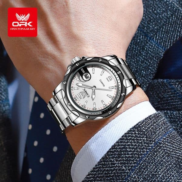 OPK Designer Men's Watches Are Fashionable, Simple, Versatile, Outdoor Sports Watches, Calendar Luminous Men's Steel Band Waterproof Watches