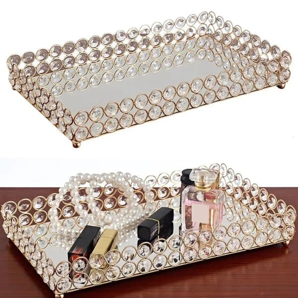 Crystal Decorative Tray Table Makeup Organizer Glass Mirror Perfume Lipstick Storage Plate y Serving Home Trinket Dish 251208