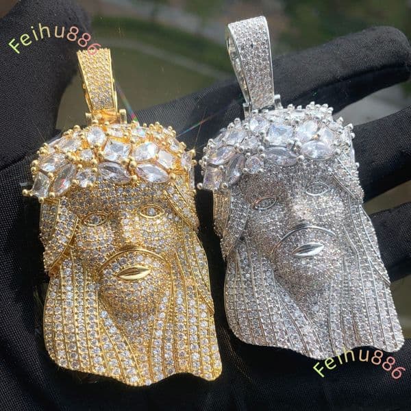 14K Gold Finish Huge Spooky Big Jesus Head Marquise moissanite Charm Iced Out Crown Jumbo Pendant vvs D color moissanite Necklace for Men