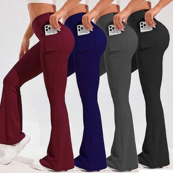 High Waist Flare Leg Yoga Pants Women with Pocket Push Up Butt Running Tights Wide Leg Pants Gym Outdoor Cycling Leggings 251205