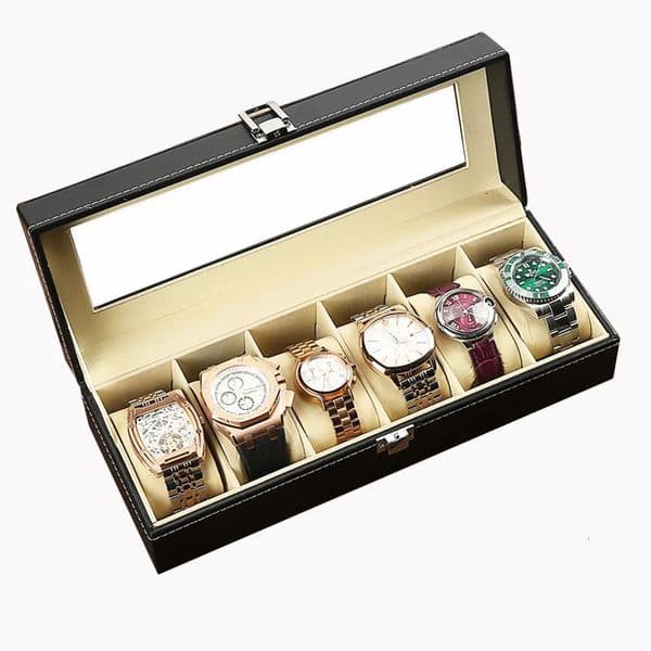 Classical PU Leather Display Storage Collection Organizer watch box Case With Glass Top Slot Men Watch Bracket Display Box Gift 251210