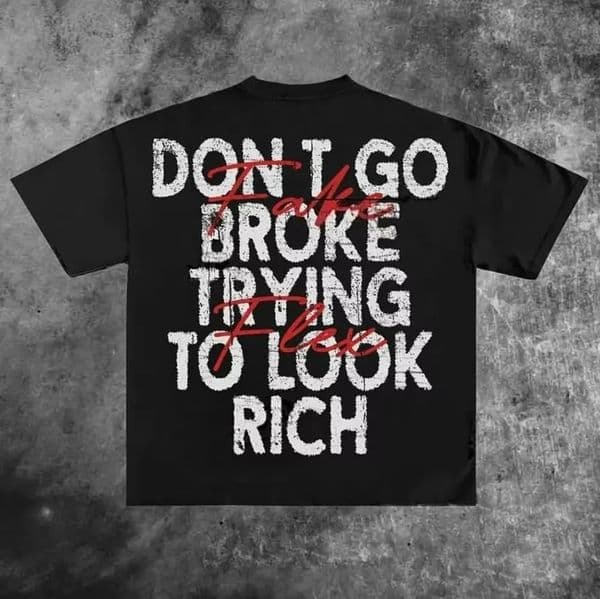 Dont Go Broke Trying To Look Rich Graphic Print Casual Cotton T-Shirt Men Y2K Vintage Oversize Tshirt Streetwear Women Top 251211