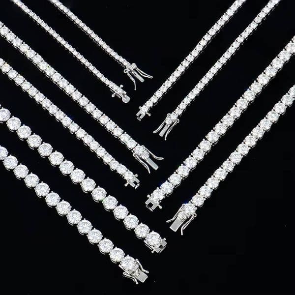 High Quality 2-6mm 925 Sterling Silver Tennis Chain with EF VVS Moissanite GRA Certificate Fashion Jewelry for Men Women Gift