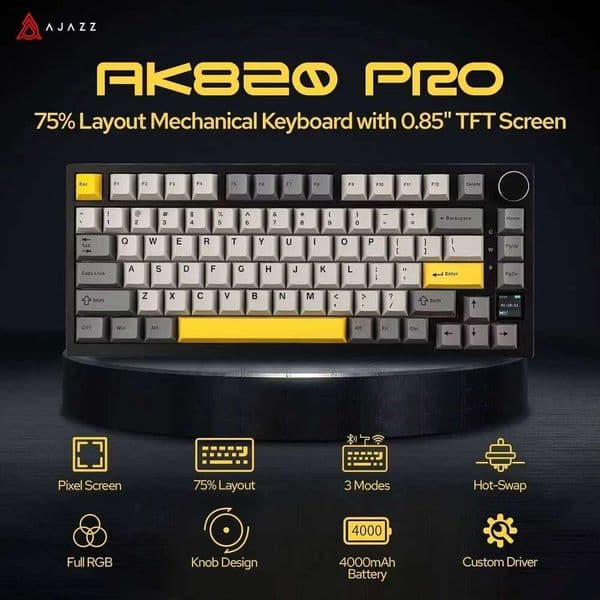 Ajazz Ak820/Ak820pro Gaming Mechanical Bluetooth 5.1/Wireless/C-Wired Customized Keyboard With Knob Hot Swapping Gasket