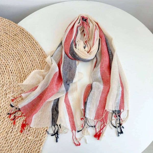 Spring And Autumn Wide Striped Casual Versatile Cotton Hemp Blended Thin Scarf Spring fashion scarves