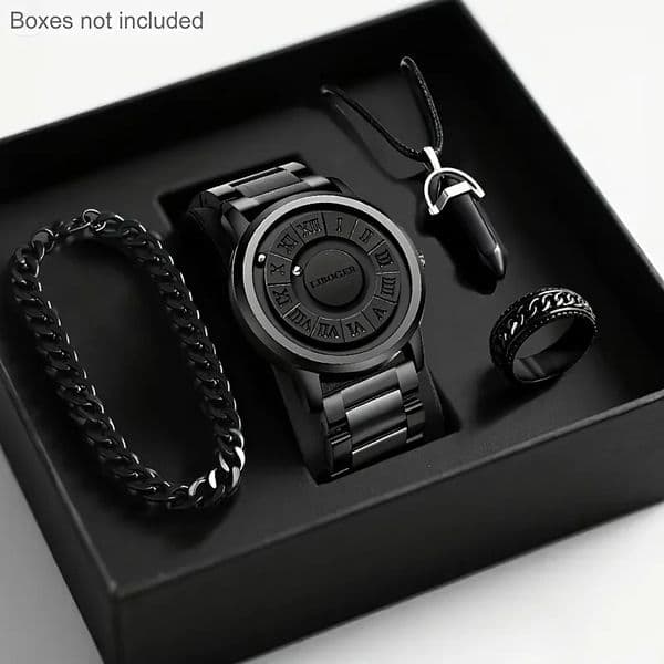 4PCS Mens Watch Jewelry Set Fashion Magnetic Suspension Quartz Watches Casual Sports Roma Dial Wristwatches Without Box 251209