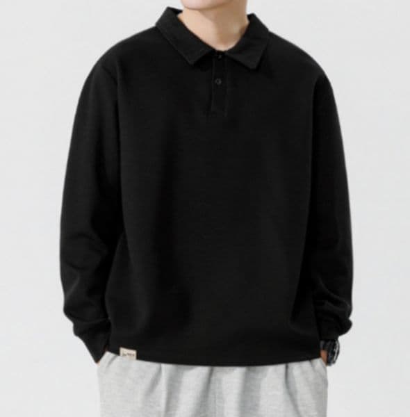 A136 Men Long-sleeved Autumn and Winter Heavy Loose Solid Color Lapel Youth Casual