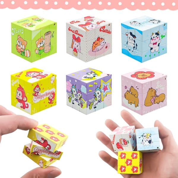 Minimum purchase of 4. UV Cartoon Animal Free shipping Three-Level Magic Printing Puzzle Cube Rotating Stress Relief Toy Creative Gift Wholesale
