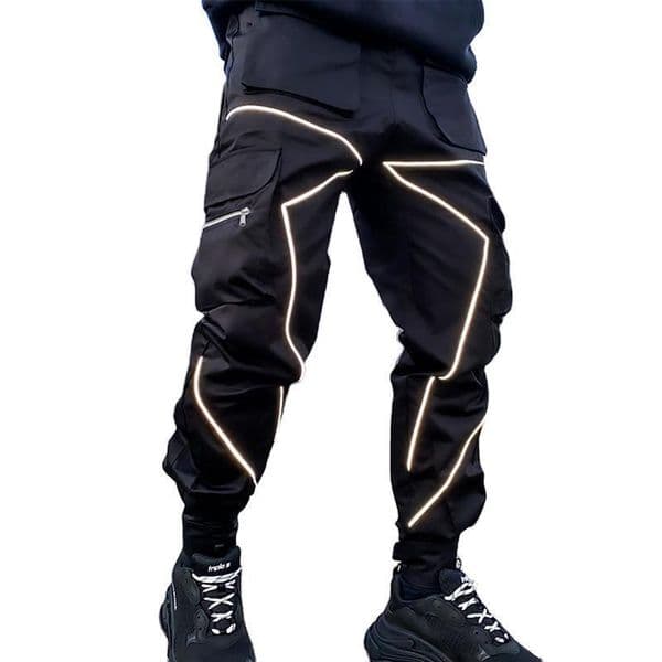 black Men's clothing reflective casual pants ankle cuffs small legs men's pants workwear pants plus size customized designer cargo pants