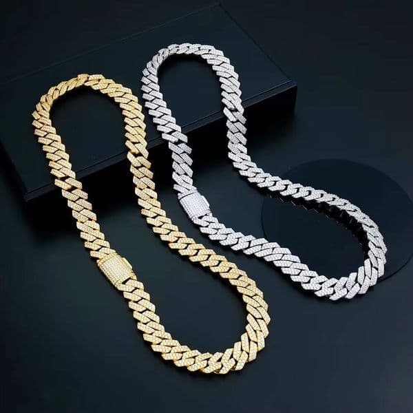 Moissanite Cuban Necklace Sharp Angled 14mm Width 925 Silver Pass Diamond Test D VVS Iced-out Gold Plated Hip Hop Jewelry