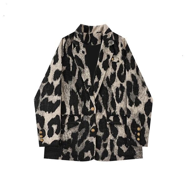 Leopard Print Coat Women Autumn Winter Korean Style Niche n Loose Suit Jacket Casual Vintage Temperament Blazer 251212