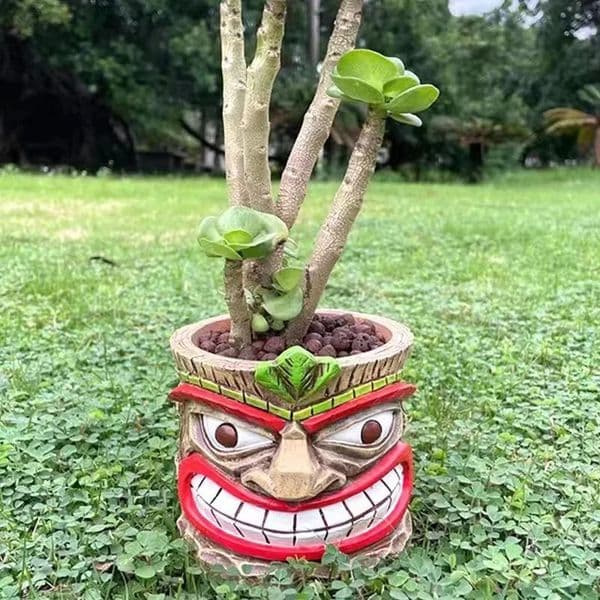 Creative Resin Crafts Succulent Plant Container Ornament Funny Tiki Totem Mask Flower Pot Home Office Garden Vase Decor Gift 251211