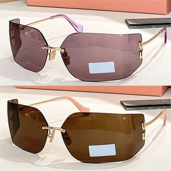 SMU54Y Fashionable Women Curved Sunglasses Designer Lady Metal Curved Frameless Lens Glasses cClassic Brown Purple Top-quality Outdoor Photography Runway UV400