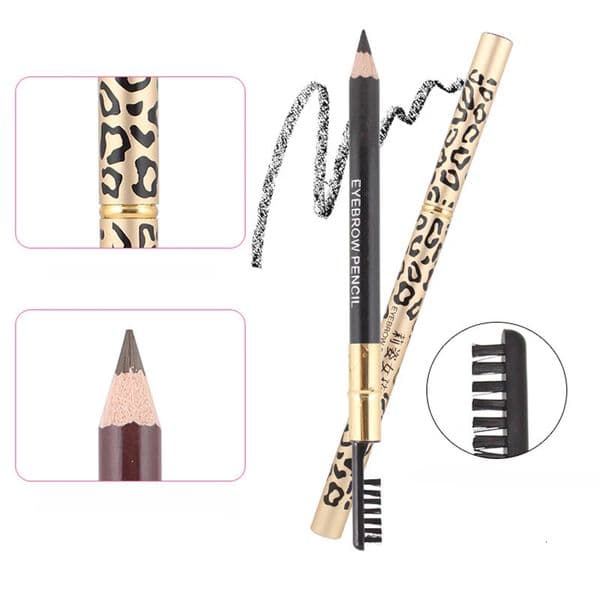 2pcs Leopard Eyebrow Pencil Cosmetic Pencil Eyeshadow Natural Long-Lasting Wood Professional Makeup Tool Tattoo Brow Brush 251209
