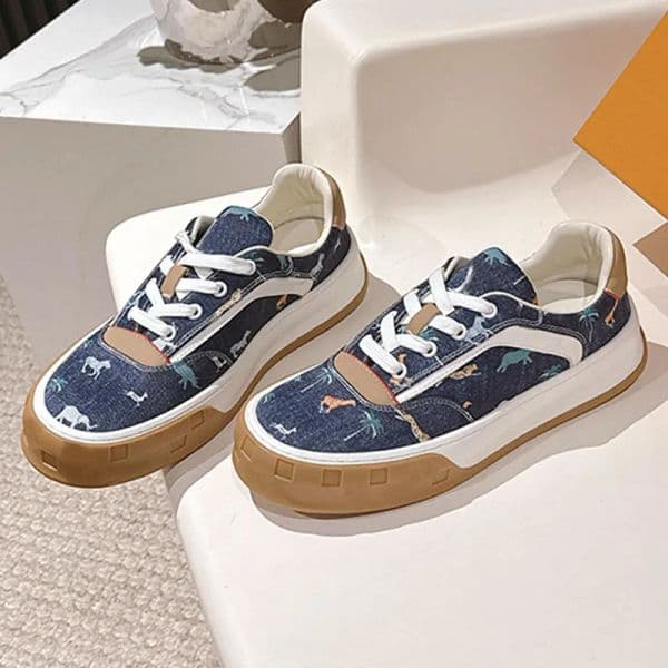 2026 Designer Men Tilted Sneakers Popular Denim Patterned Checkered Casual Shoes Street Trend Style Comfortable Non Slip