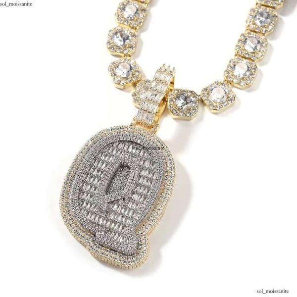 Ice out VVS Moissanite Single Long Stick Initial A-Z Pendant Capital Letter Number Necklace for Women IGI and Men Hiphop Jewelry