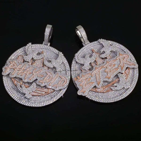 Ice out VVS Moissanite NUOYA Badge Pendant Necklace Iced Charm IGI High-Quality Mold Fashion Round Hip-Hop Jewelry