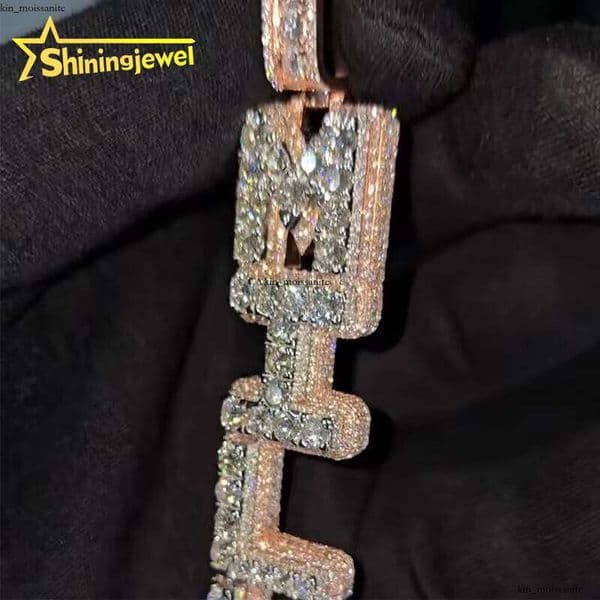 Ice out VVS Moissanite Luxurious IGI Iced Out Letter Mosaic Hip IGI Hop Men's Sterling Sier Gold Plated Name Pendant