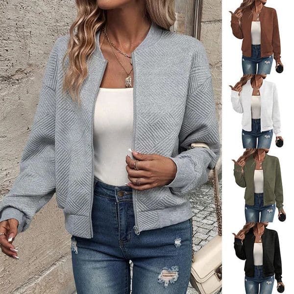 Womens autumn and winter solid color simple and exquisite zipper jacket baseball collar casual jacket 251205