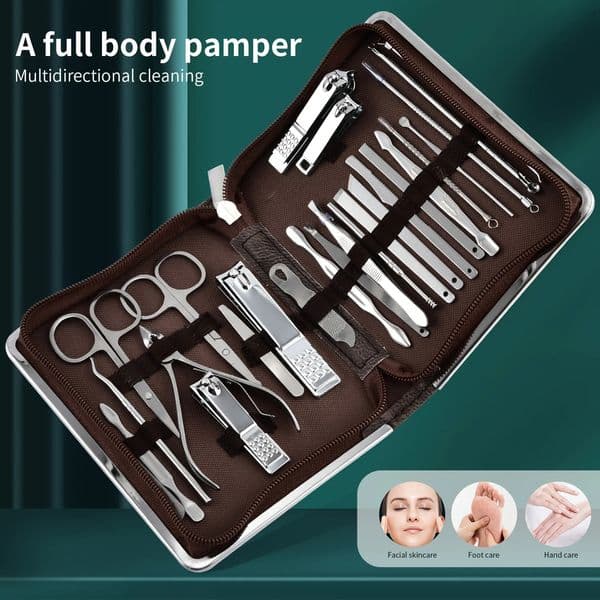 Professional Stainless Steel 26pcs Set Manicure Pedicure Kit Precision Nail Care with Travel Case with Nail Clipper Scissor 251211
