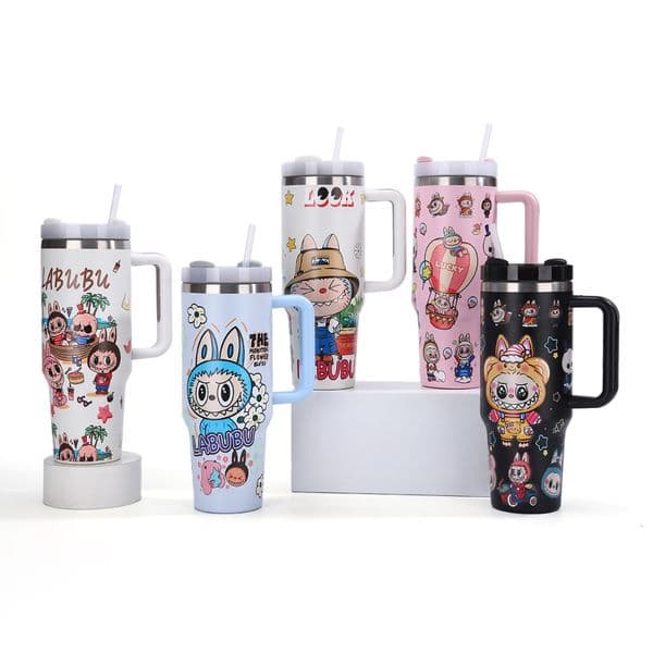 Tumblers 40 OZ Luxury Designer Image Water Cup with Handle / 40oz Stainless Steel Travel Tumbler with Lid and Straw Colors Available