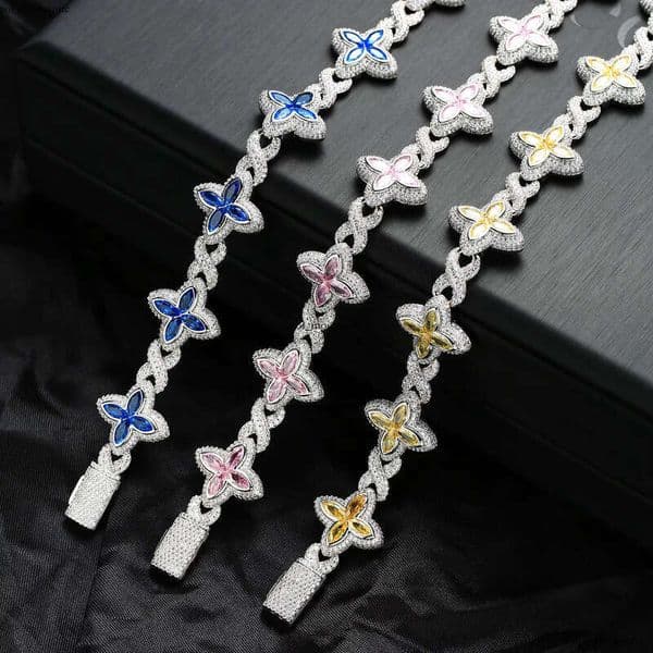 IGI VVS Moissanite VANFI Fashion Clover Infinity Flower Hip-Hop Style Iced Tennis Necklace