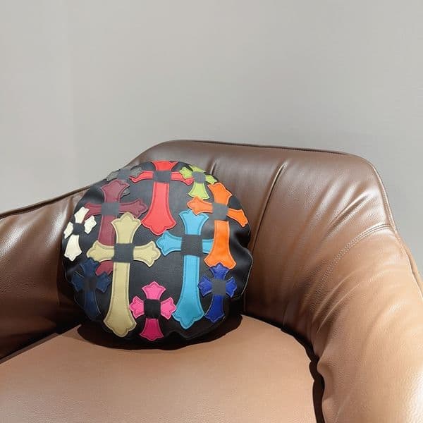 high quality Fashion designer cross embroidered letter logo circular pillow European and American luxury home sofas genuine leather pillows car pillows