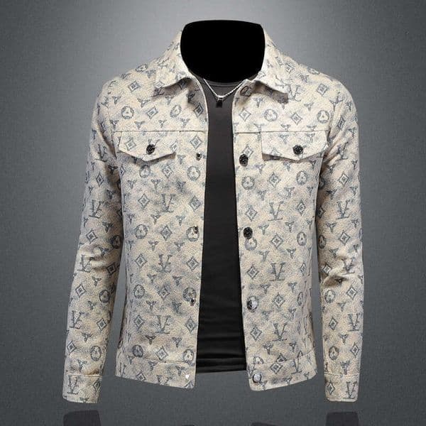 2024 Spring And Autumn Turn-Down Collar Slim Fit Jacket Men European Fashion Trendy Printed Casual Versatile Coat