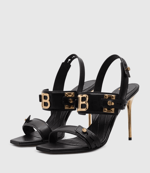 Elegant Design Women B-Buzz Leather Sandals Shoes Square Open Toe Metal B Ankle Strap with Adjustable Button Closure Lady Gladiator Sandalias EU35-42