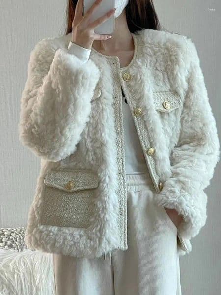 Women's Jackets Women Short Lamb Wool Jacket 2025 Autumn Winter Thicken Warm Plush Coat Female Fashion Button Stand Collar Outerwear