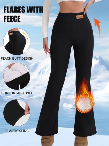 Fleece lined pants womens yoga thermal high waisted flared winter leggings suitable for cold 251212