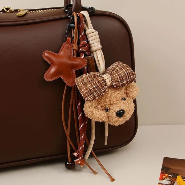 Cute Bowknot Plush Little Dog Pendant Keychain Five Pointed Star Woven Rope Bag Hanging Piece INS Style Accessories A275 251215