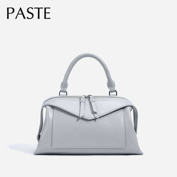 Unique Design Beige Large Opening Main Pockets Blue Boston Tote Glossy Cow Leather Women Handbag 251215