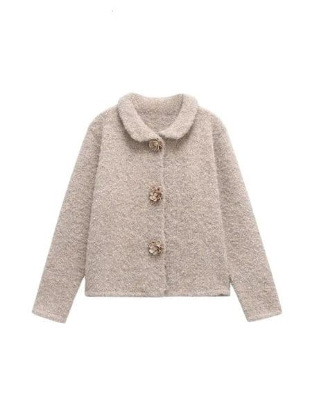 Womens Floral Button Knit Cardigan Sweater Lapel Collar Long Sleeve Chic Outerwear Fashion Top 251203