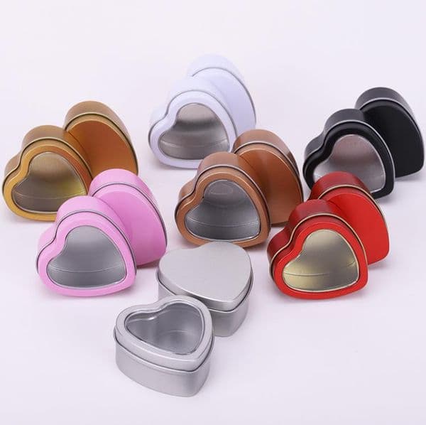 100pcs Heart Shape Small Tin Candy Packing Boxes with Window Gold Silver Metal Container Wedding Birthday Gift Organizer