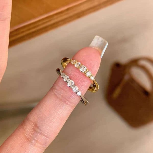 Hot-Selling Gradient Diamond for Women Sweet Cute New Style Elegant Light Luxury Niche High-End Feel Ring