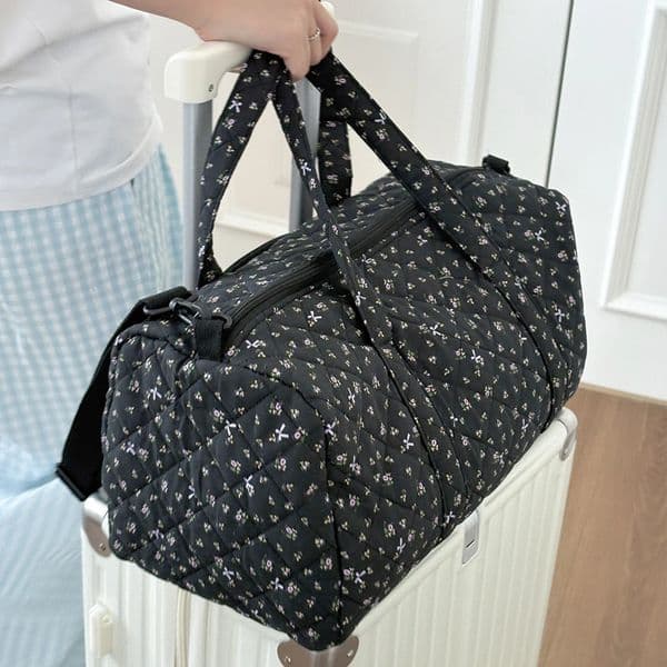 Cotton Quilted Duffle Bag Floral Print Overnight Bag Tote Bag for Women Weekend Travel Shopping 251213