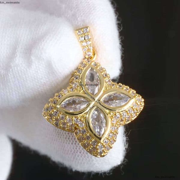 Hip-Hop Men's IGI Cuban Necklace VVS Moissanite Ice IGI Colorful Crystal Diamond Pink Blue White Green Clover Pendant 3.5mm Gold Plated