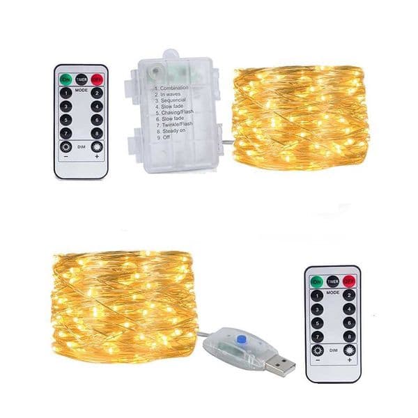 10M/20M LED USB/Battery Copper Fairy Lights Christmas Garland Remote Control String Lamp For Wedding Party Camping Home Dec X251215