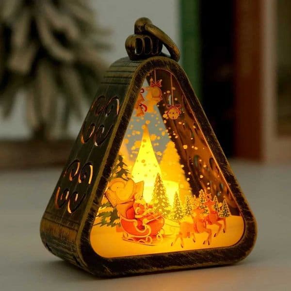 Mini Christmas LED Triangle Lantern Santa Claus Snowman Festival Lamp Indoor Table Ornaments Party Scene Props Home Decoration X251215
