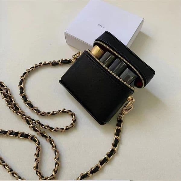 Storage Bags Women Crossbody Cosmetic Bags Shoulder Handbags Designer Luxury Mini Portable Makeup Box Black Ladies Fashion Small Golden Chain Lipsticks Bag