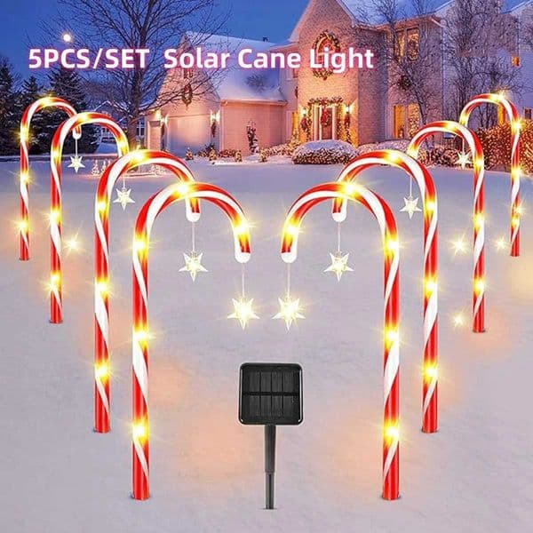 5PCS/Set Solar Cane Light Outdoor Waterproof Christmas Candy Ground Light Garden Landscape Decoration Lawn Light Colored Light X251215