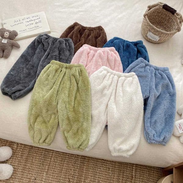 Solid Color Simple Casual Trousers Childrens Home Clothes Autumn Winter Warm Plush Long Pant Baby Girls Boys Clothing PantsT251215