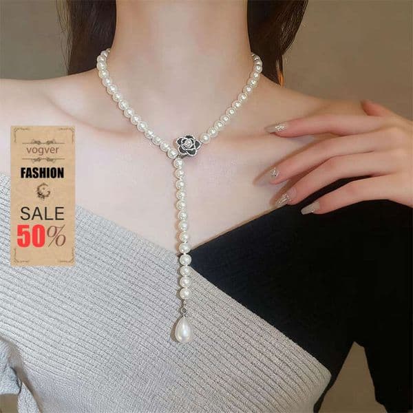 Necklace for Women Designer Luxury 2026 Long Camellia Pearl Necklace High-End Versatile Sweater Chain, Autumn Winter Fashion Clothing Accessory Pendant