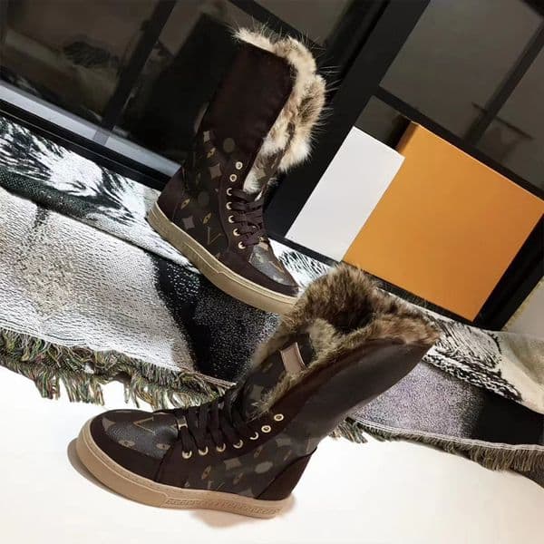 Designer Women Shoes Snow Boots Fashion Couple Mid-calf Boots Plush Fur Winter Warm Shoes Printed Pattern Boots Low Heel Shoes Solid Casual Outdoor Recreation