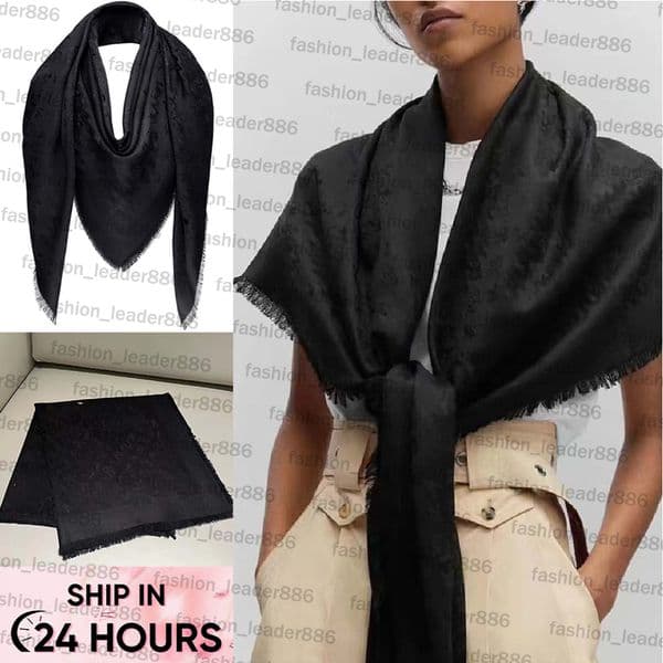 Black Monogram Silk and Wool Shawl Designer Scarf 140*140cm Silk Scarf Women Popular Print Foulard Satin Square Head Hijab Luxury Shawl echarpe schal sjaal with box