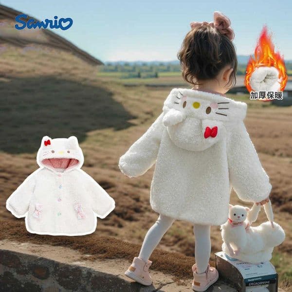 Sanrio Anime Hello Kitty Girls Lamb Fleece Coat Winter Cotton Jacket Warm Coat Kids Hooded Jacket Childrens Thicken Outerwear Gift H251216