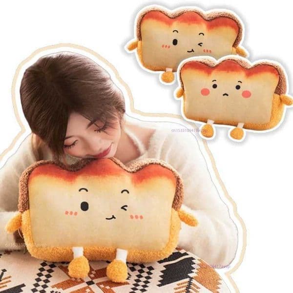 Plush Toast Bread Pillow Kawaii Food Toast Soft Doll Winter Hand Warmer Home Decoration Cushion Kids Toys Birthday Gift X251216